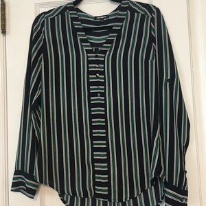 Express Green-Black Striped Portofino Dress Shirt, Sz SP